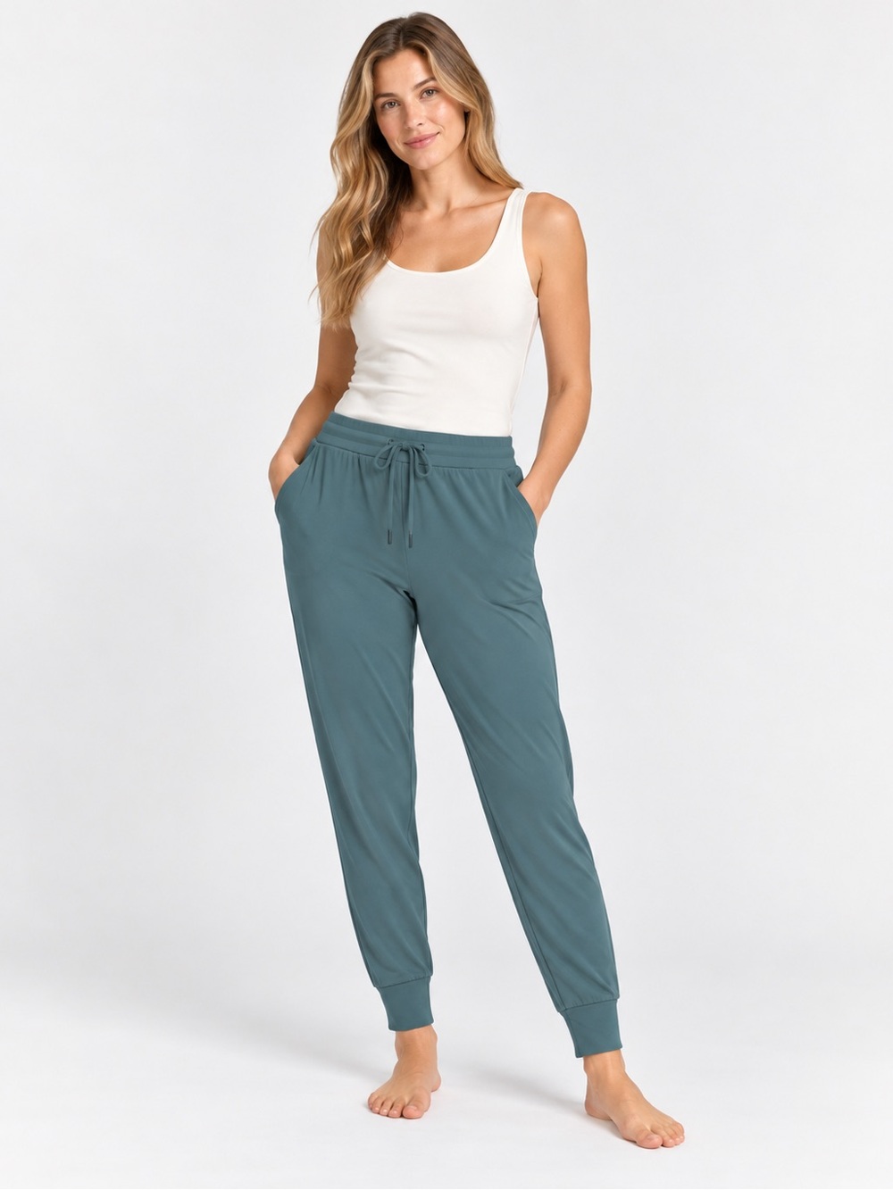 Cozy Earth Women’s Bamboo Ultra-Soft Jogger Oceanside Blue Green Size L NWT